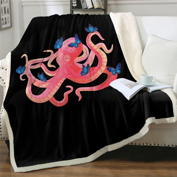 Pink Octopus Ocean Animal Cozy Soft Sherpa Blanket