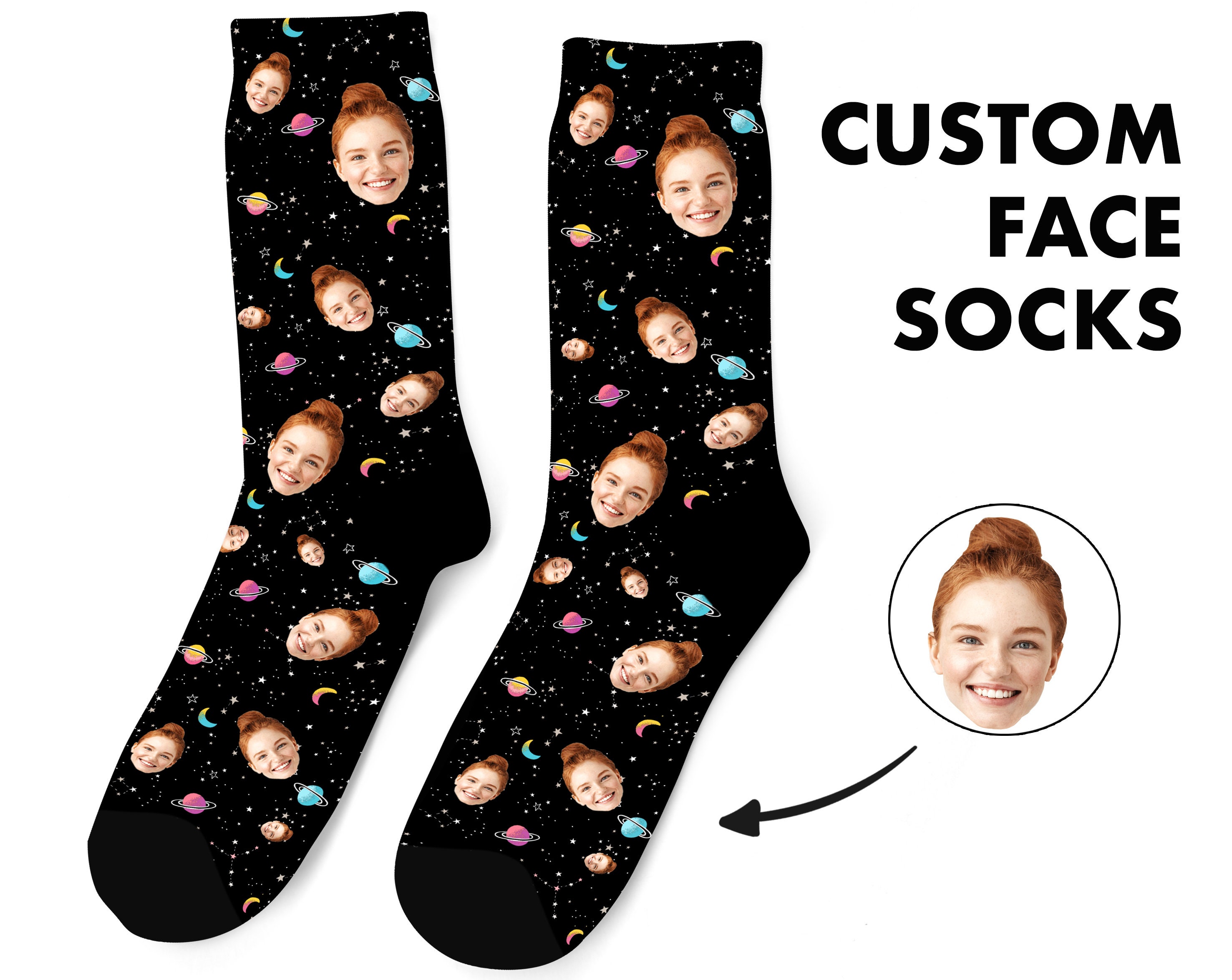 Custom Face Socks, Space Custom Photo Socks, Face on Socks, Personalized Socks, Space Picture Socks, Funny Gift For Her, Him or Best Friends