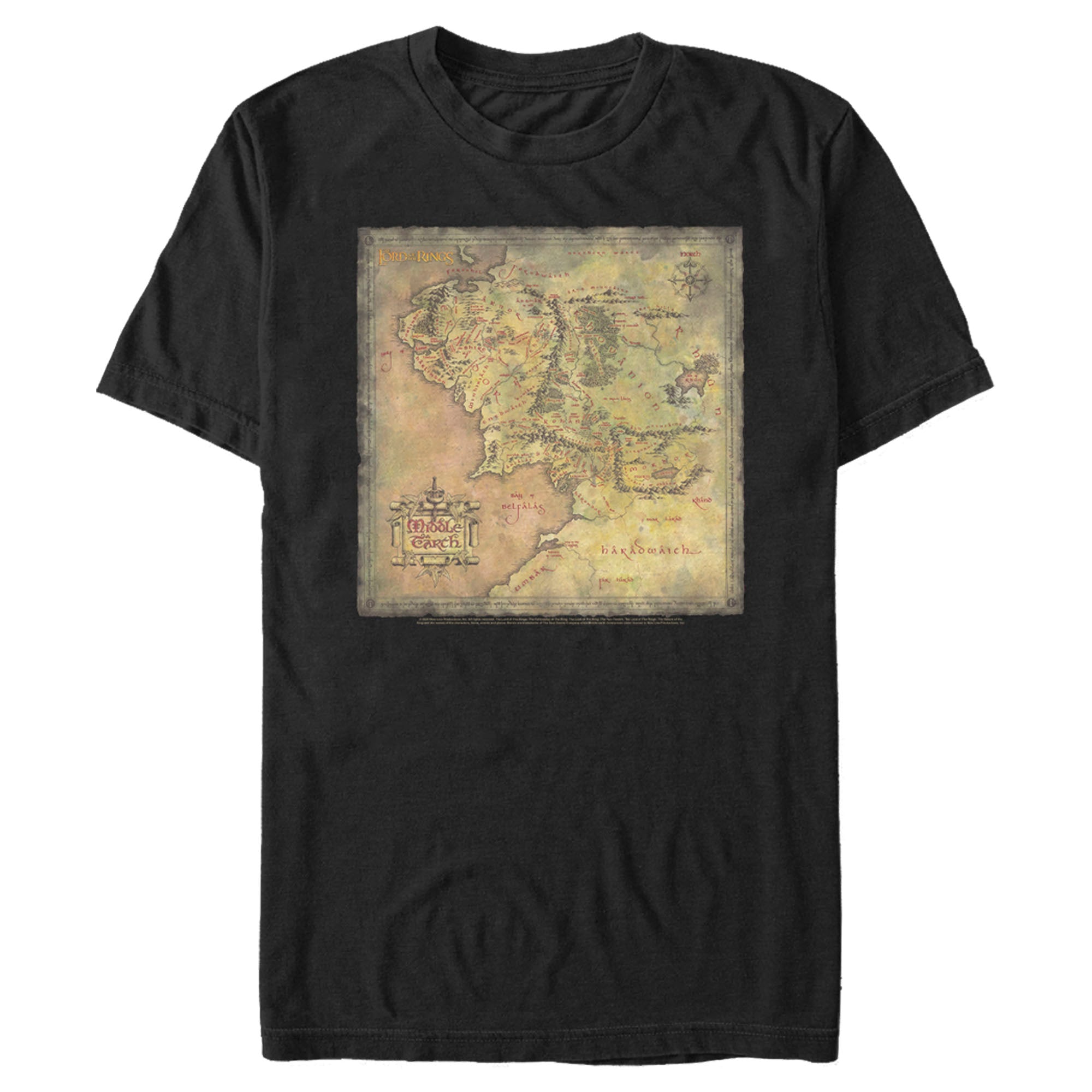 The Lord Of The Rings Men’S Fellowship Of The Ring Map Of Middle Earth  T-Shirt