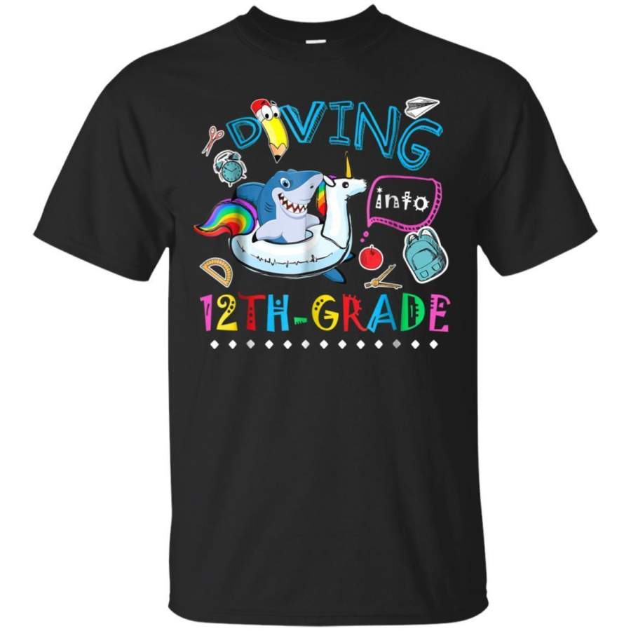 AGR Diving Into 12th Grade Funny Shark Back To School T Shirt Jaq T-shirt