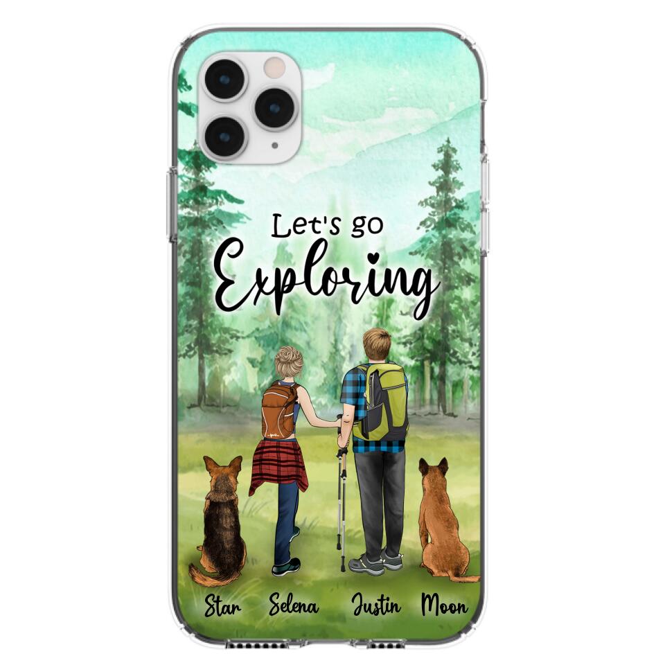 Custom Personalized Trekking Woods Couple With Dogs Phone Case – Couple With Upto 2 Pets – Case For Iphone And Samsung – 6Ciaj9