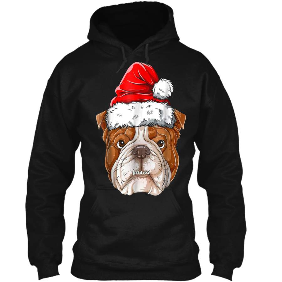 English Bulldog Santa Christmas Kids Boys Girls Gift Pullover Hoodie 8 oz