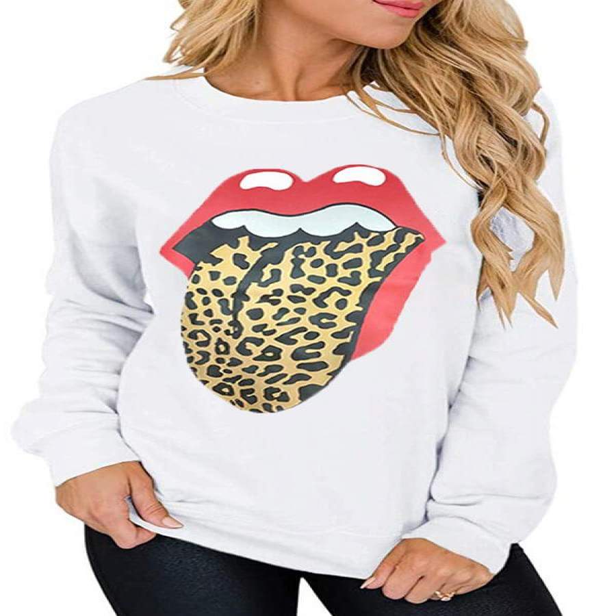 Red Lips Leopard Tongue Long Sleeve Sweatshirts