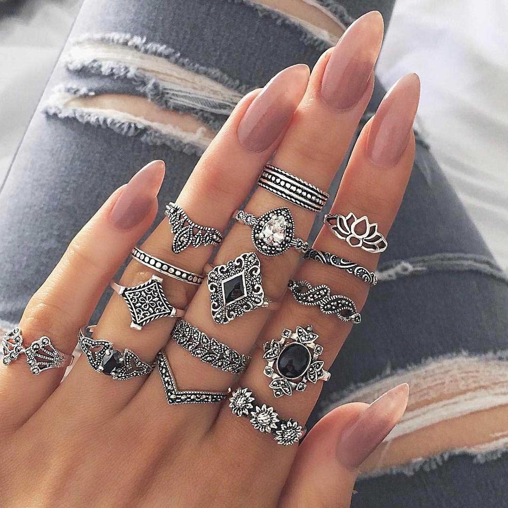 2021 Boho Crystal Butterfly Eye Knuckle Finger Ring Set For Women Trendy Elephant Crown Geometric Rings Female Jewelry Gift alx