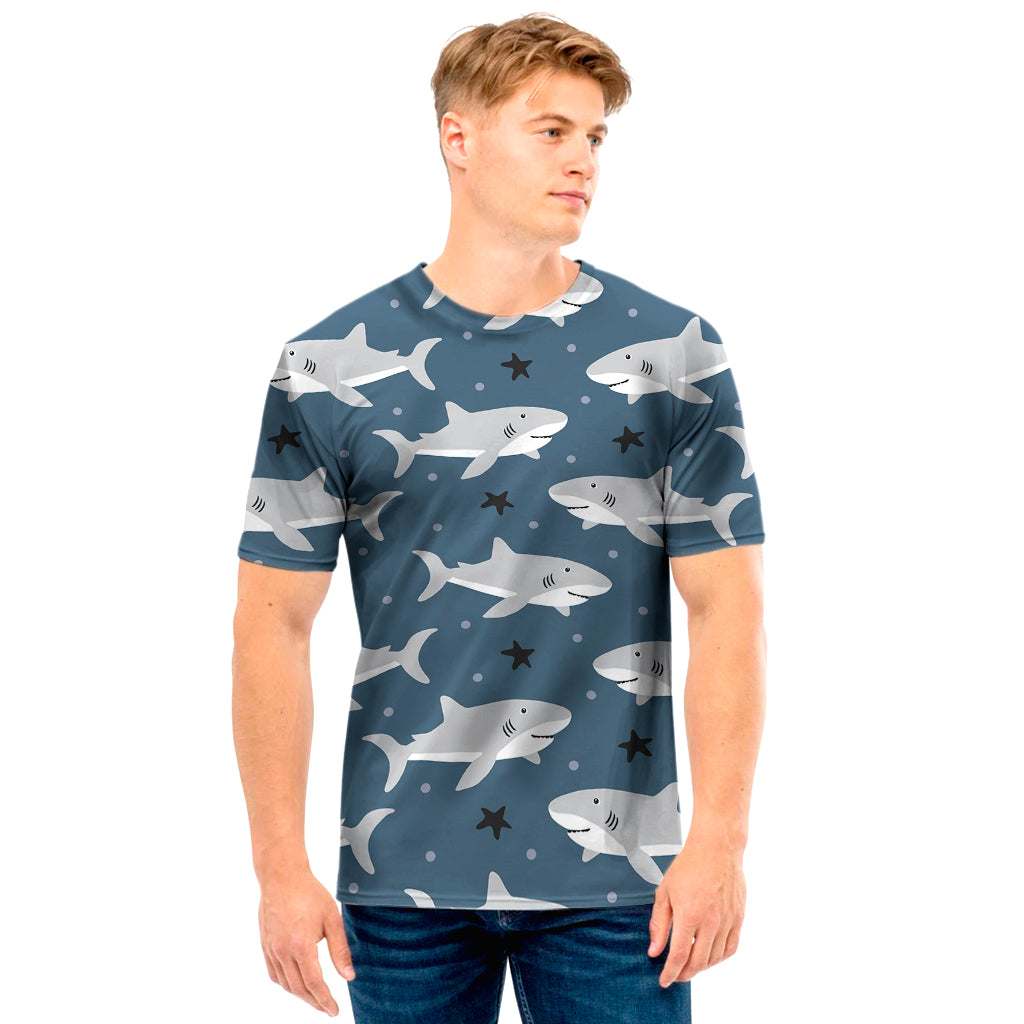 Cute White Shark Pattern Print Men’S T-Shirt