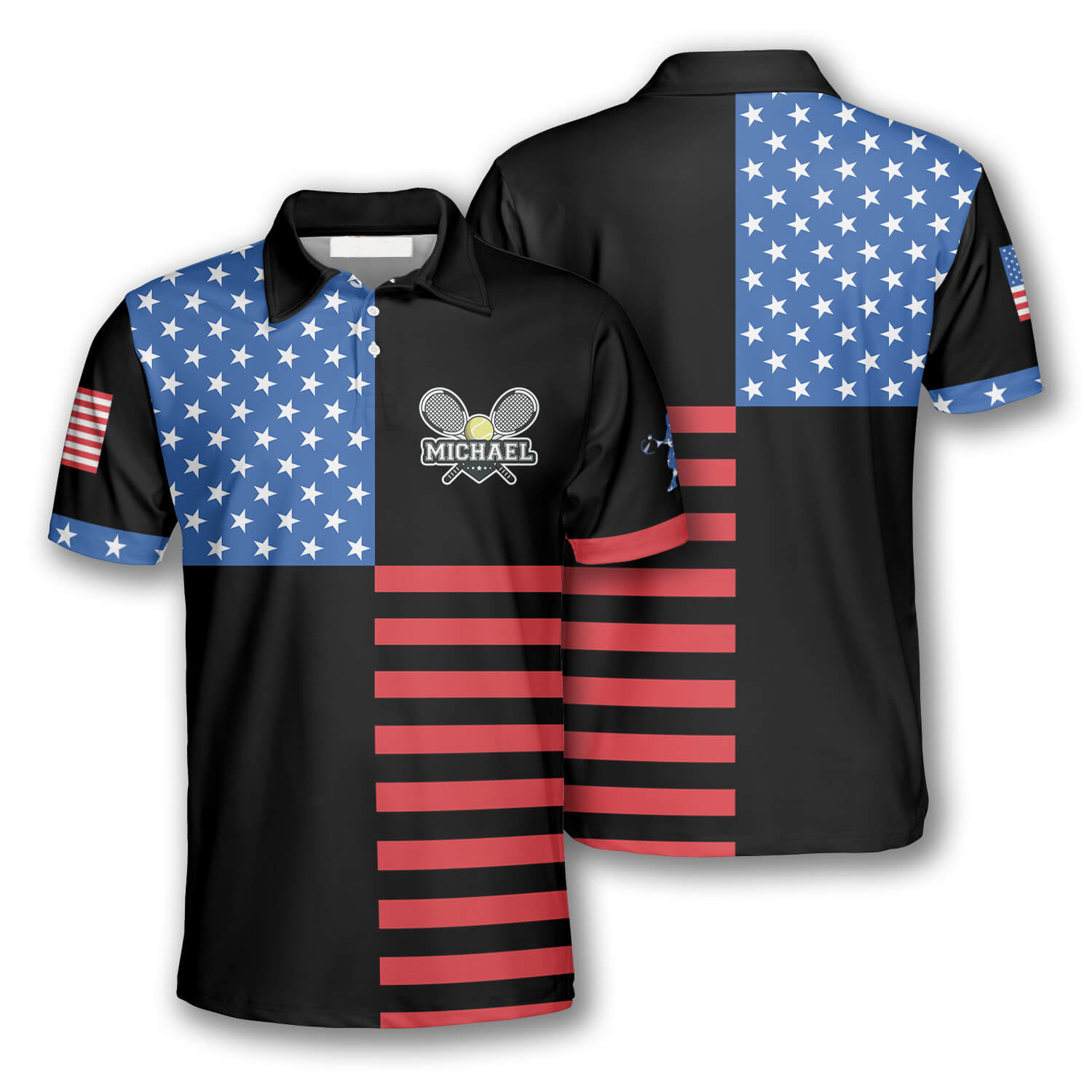 Tennis Rackets Crossed Usa Flag Custom Polo Tennis Shirts For Men