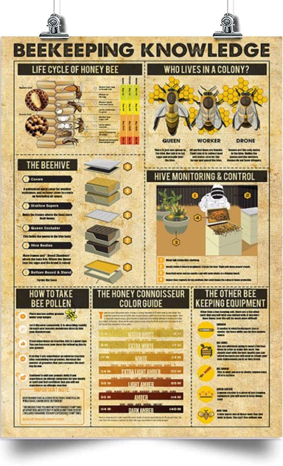 Beekeeping Vertical Poster-Beekeeping Knowledge-Home Decoration Poster, Wall Poster, Home And Room Decoration, Gifts For Friends And Relatives, Souvenirs.