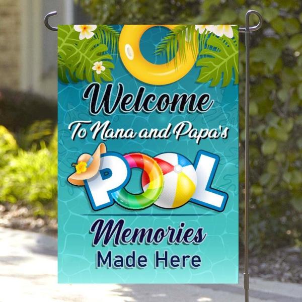 Welcome Pool Memories Made Here Personalized Garden Flag Canvas Custom Yard Flags Floral Home Decor, New House Gift, Art Decoration