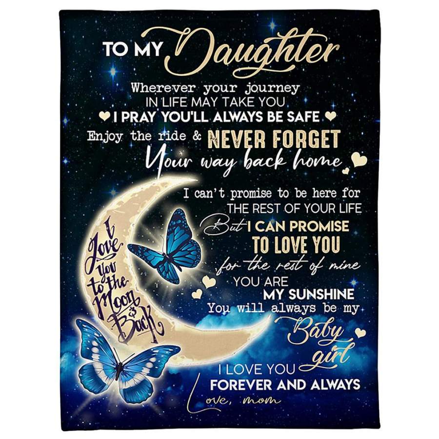 Mom To Daughter – I Love You To The Moon And Back Blue Butterfly Blanket Gsge