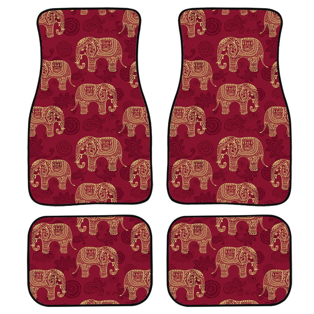 Gold And Red Boho Elephant Print Front And Back Car Floor Mats