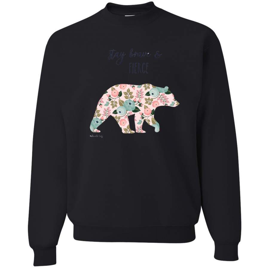 Stay Brave and Fierce Cute Mosaic Flower Bear Animal Lover Crewneck Graphic Sweatshirt