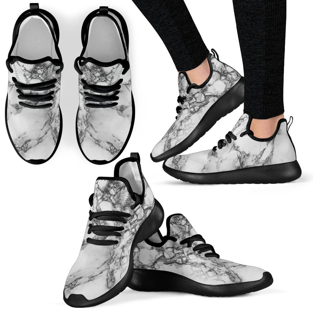 White Dark Grey Marble Print Mesh Knit Shoes