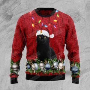 Black Cat Christmas Beauty Ugly Christmas Sweater, All Over Print Sweatshirt