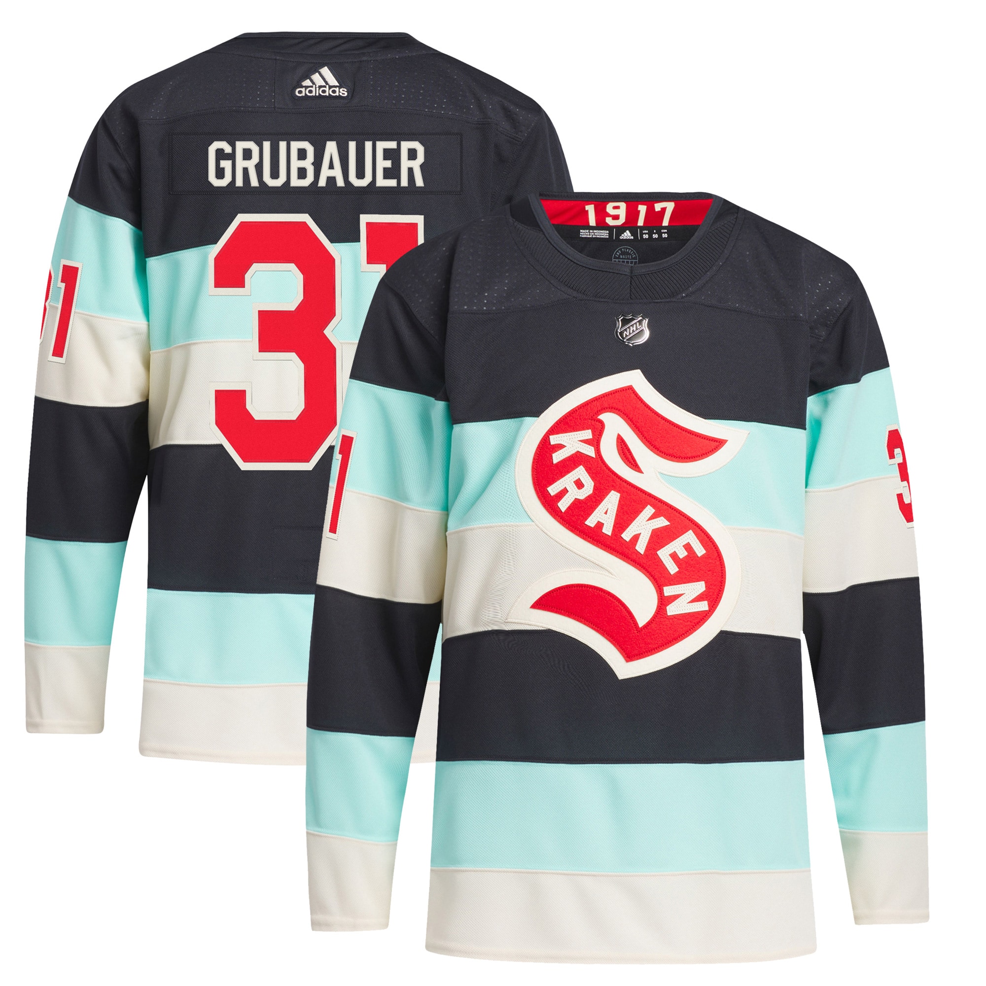 Men's Seattle Kraken Philipp Grubauer adidas Deep Sea Blue 2024 NHL Winter Classic Primegreen Authentic Player Jersey