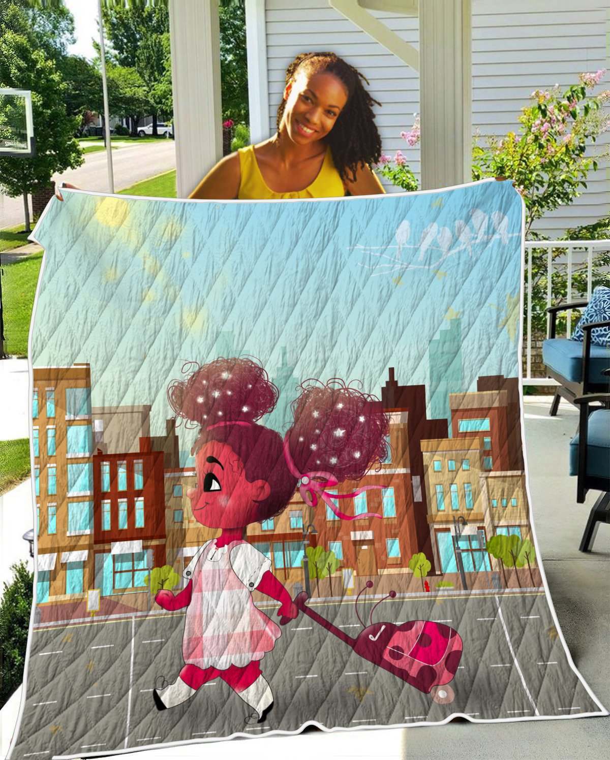 African American For My Daughter Go To School Afro Bubble Girl Quilt Blanket