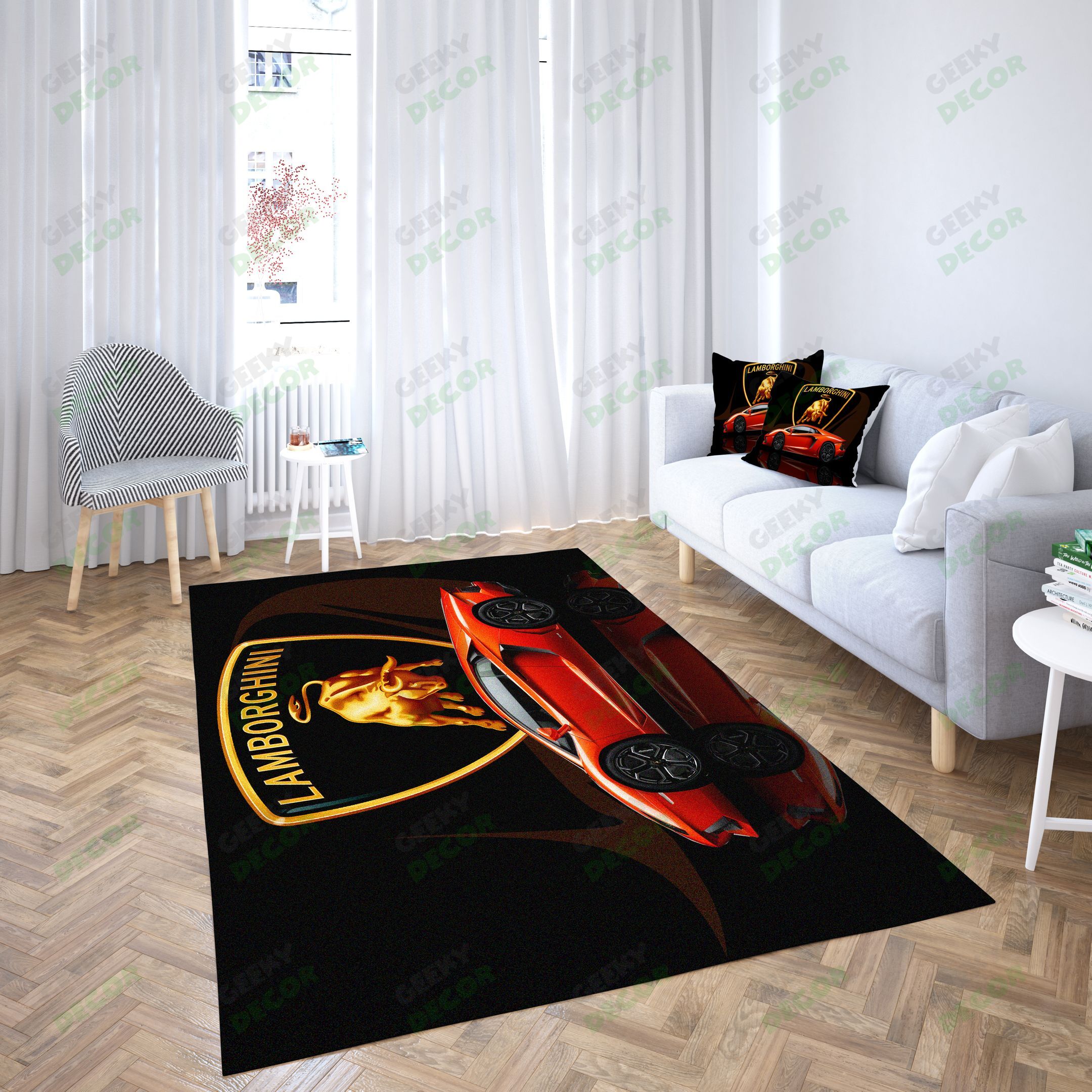 Lamborghini Logo Black Red Car Design Carpet Living Room – Area Rug