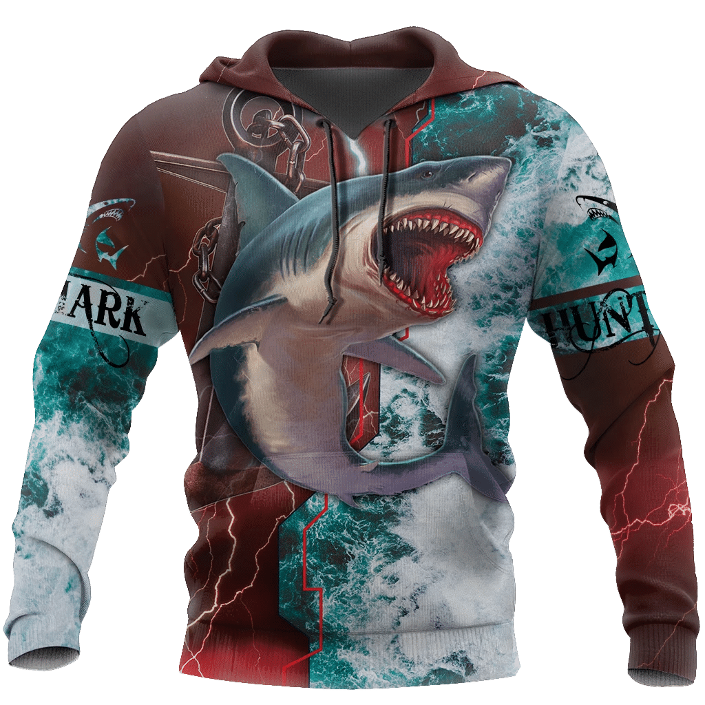 Shark T-Shirt Shark Week Hoodie Shark Fishing Hunting Ocean Thunder Red Blue T-Shirt Hoodie Apparel Adult Unisex Full Size