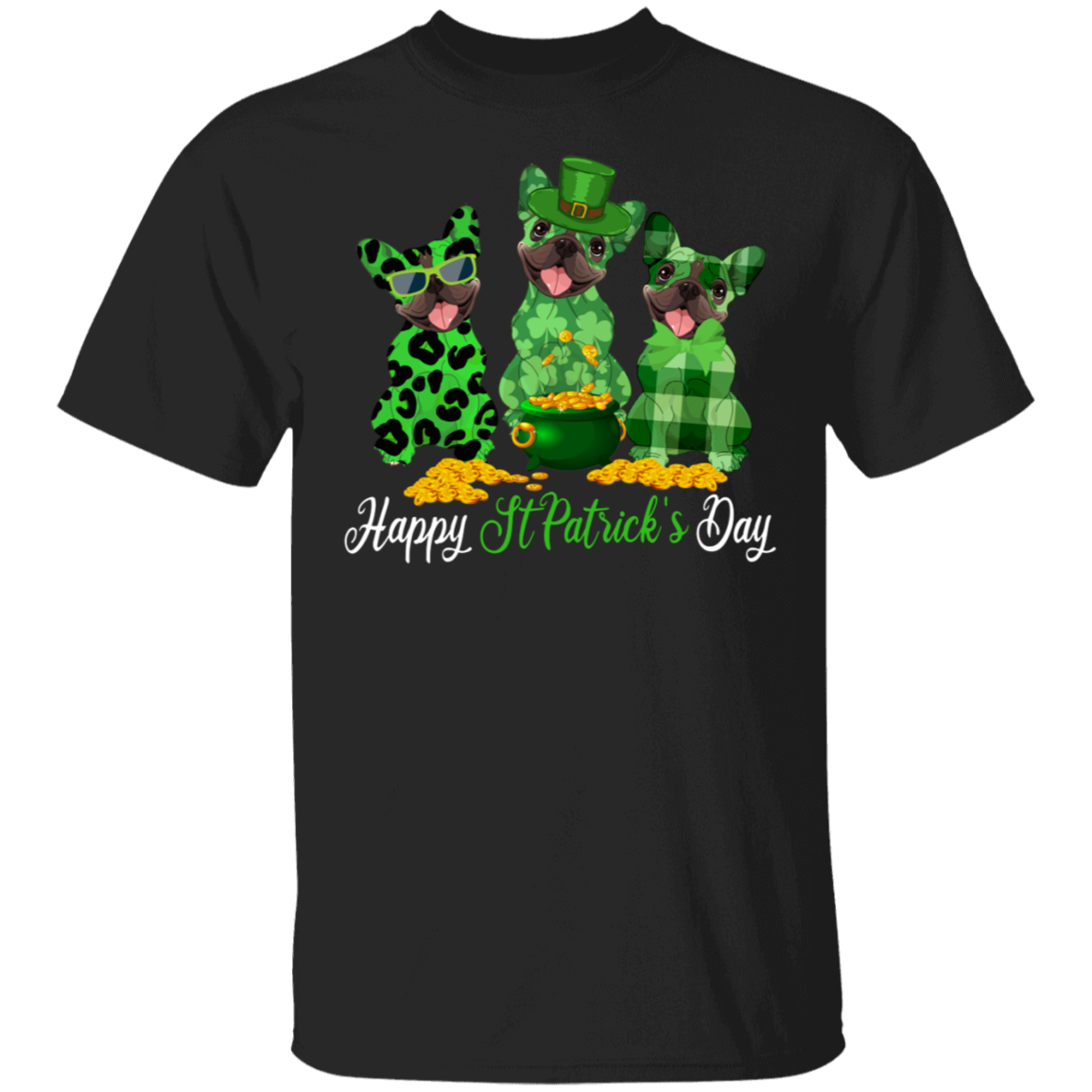 St Patrick’S Day Dog Shirt Happy St Patrick’S Day Funny St Patrick’S Day French Bulldog Dog Green Leopard Plaid Gifts T-Shirt