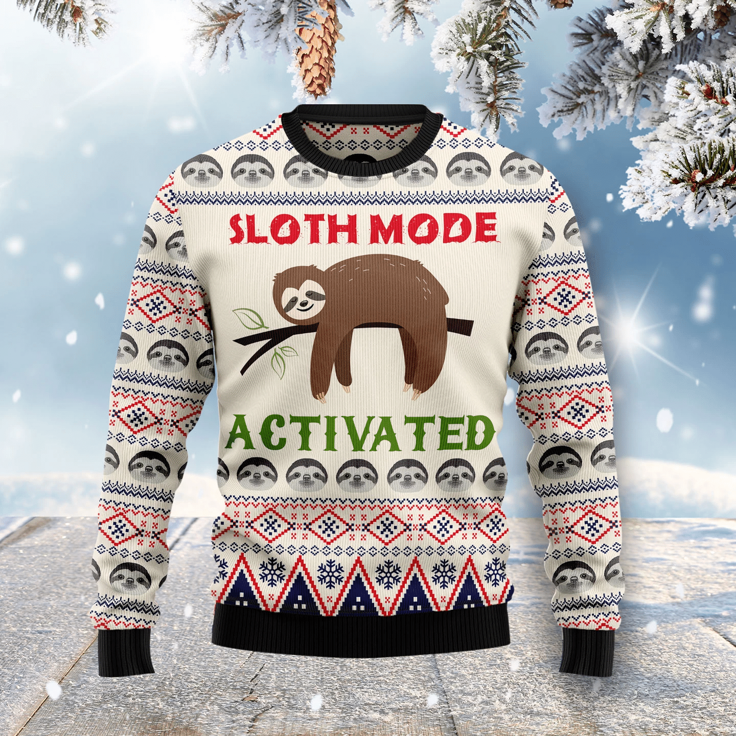 Sloth Mode Activated Christmas Ugly Sweater