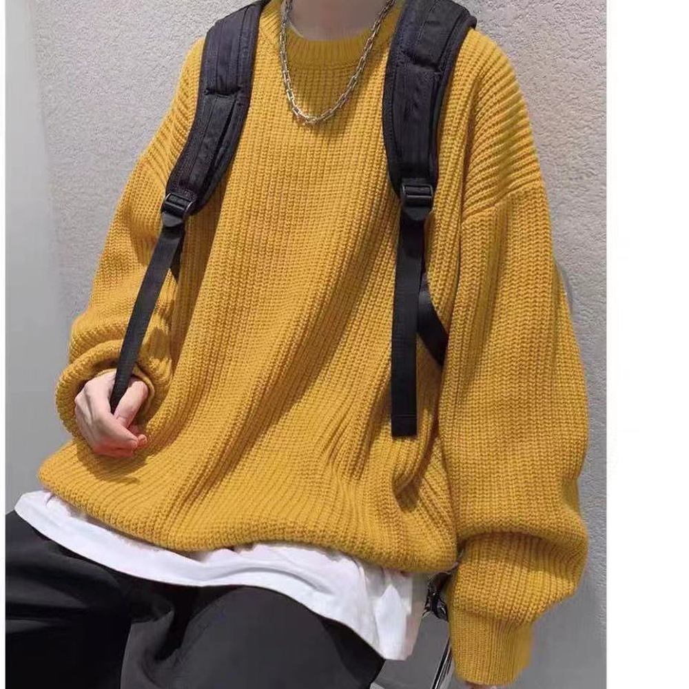 Sweaters Men Crewneck Pure Color Knitted Sweaters Autumn Winter Casual Pullover Streetwear Basic Color Sweater Jumper Male alx