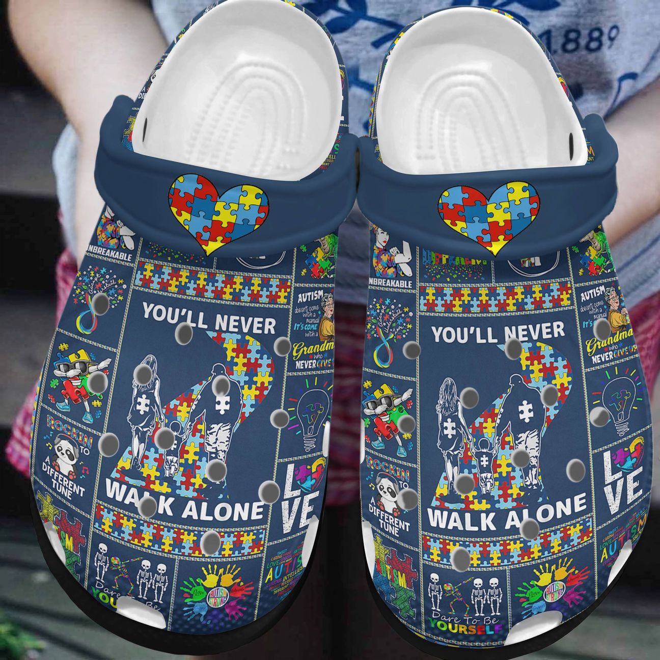 Autism Personalized Clog, Custom Name, Text, Color, Number Fashion Style For Women, Men, Kid, Print 3D You’Ll Never Walk Alone