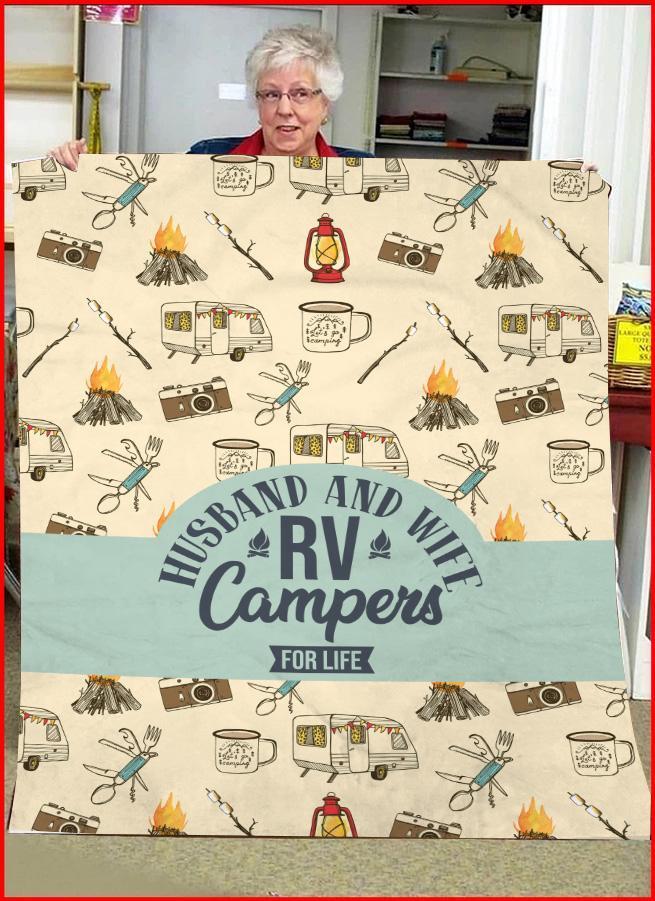Husband And Wife Couple Campers For Life Camping Fleece Blanket Print 3D, Unisex, Kid, Adult