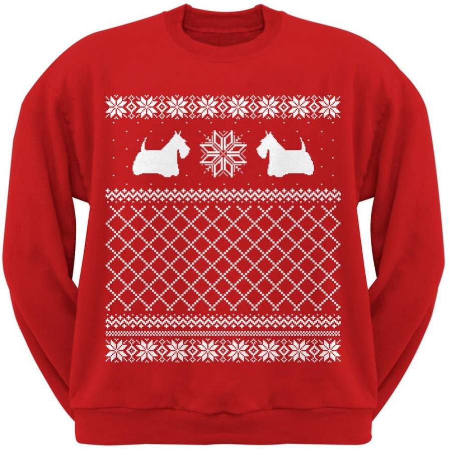 Scottish Terrier Ugly Christmas Sweater Red Adult Crew Neck Sweatshirt