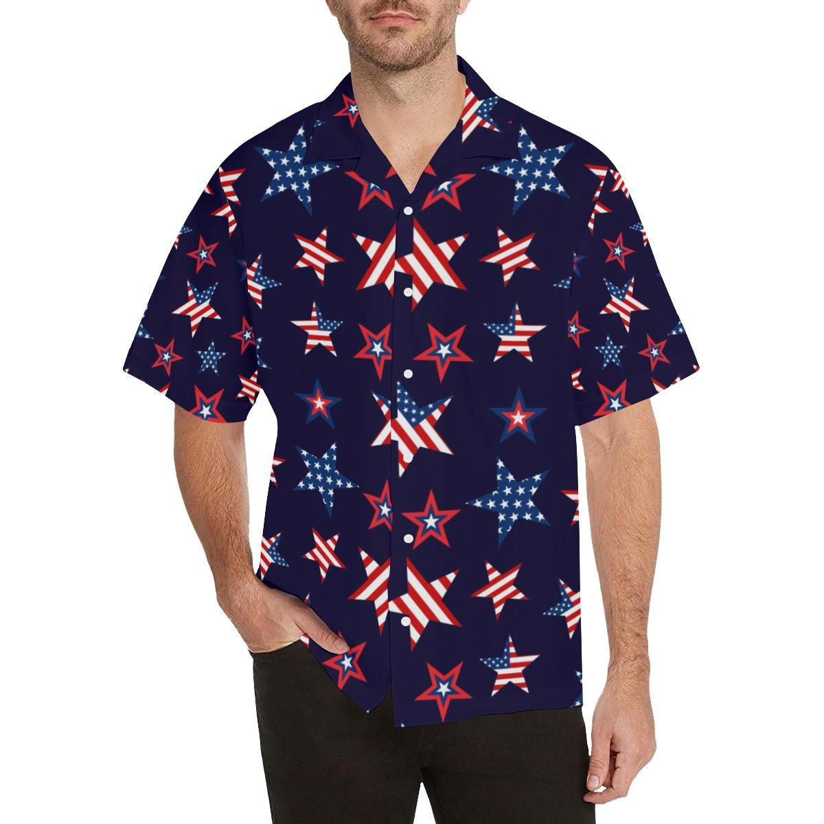 Usa Star Pattern Theme Men’s All Over Print Hawaiian Shirt