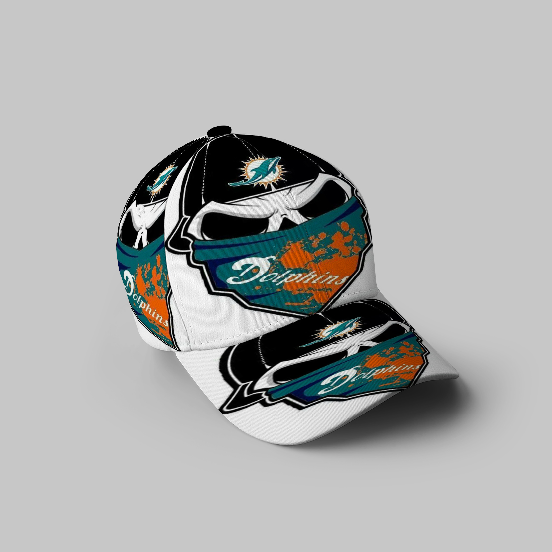 Miami Dolphins Skull Art 2 3D Printing Baseball Cap Classic Hat