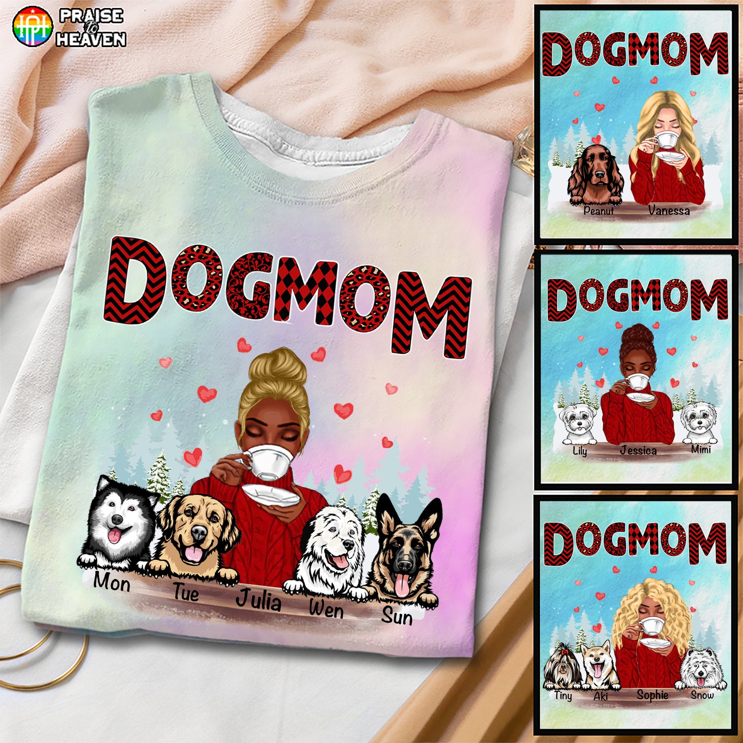 Dog Mom Red Patterned Personalized Tie Dye Shirt Sweatshirt Hoodie Ap414