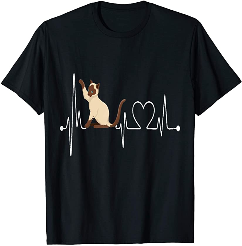 Siamese Cat Heartbeat EKG Funny Cat & Kitten Lovers Design T-Shirt