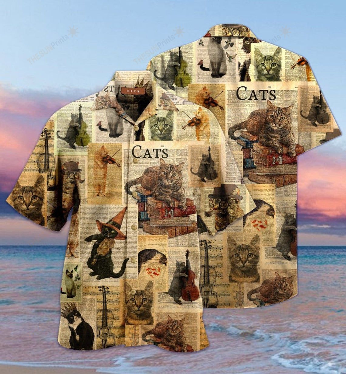 Vintage Cats With Book And Music Hawaiian Shirt 002044 Ha93783