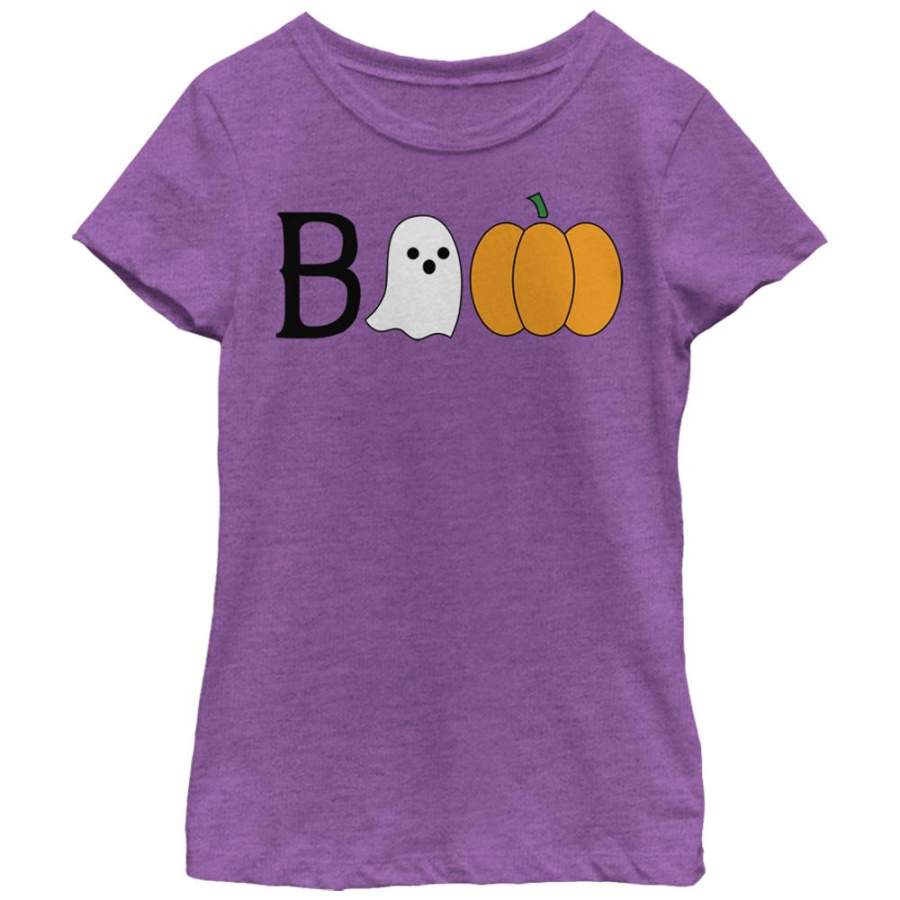 Lost Gods Girl’s Halloween Ghost and Pumpkin Boo  T Shirt Purple Berry S