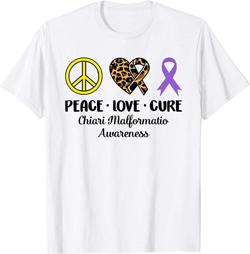 Chiari Malformation Awareness Peace Love Leopard Heart T-Shirt