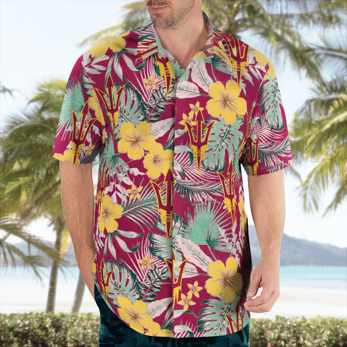 Arizona State Logo Sun Devils All Over Print 3D Hawaiian Shirt – Red-Tph