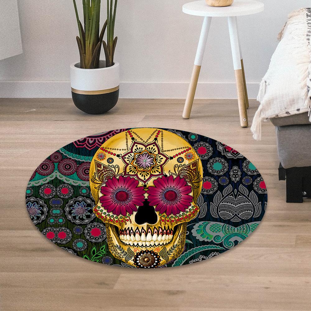 Skull Candy Pattern Floral Round Rug Carpet SK-CG00081-06