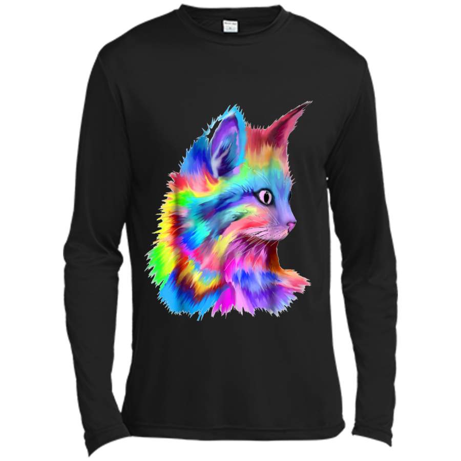 Colorful Cute Rainbow Kitten Cat Psychedelic Rave Edm  Long Sleeve Moisture Absorbing Shirt