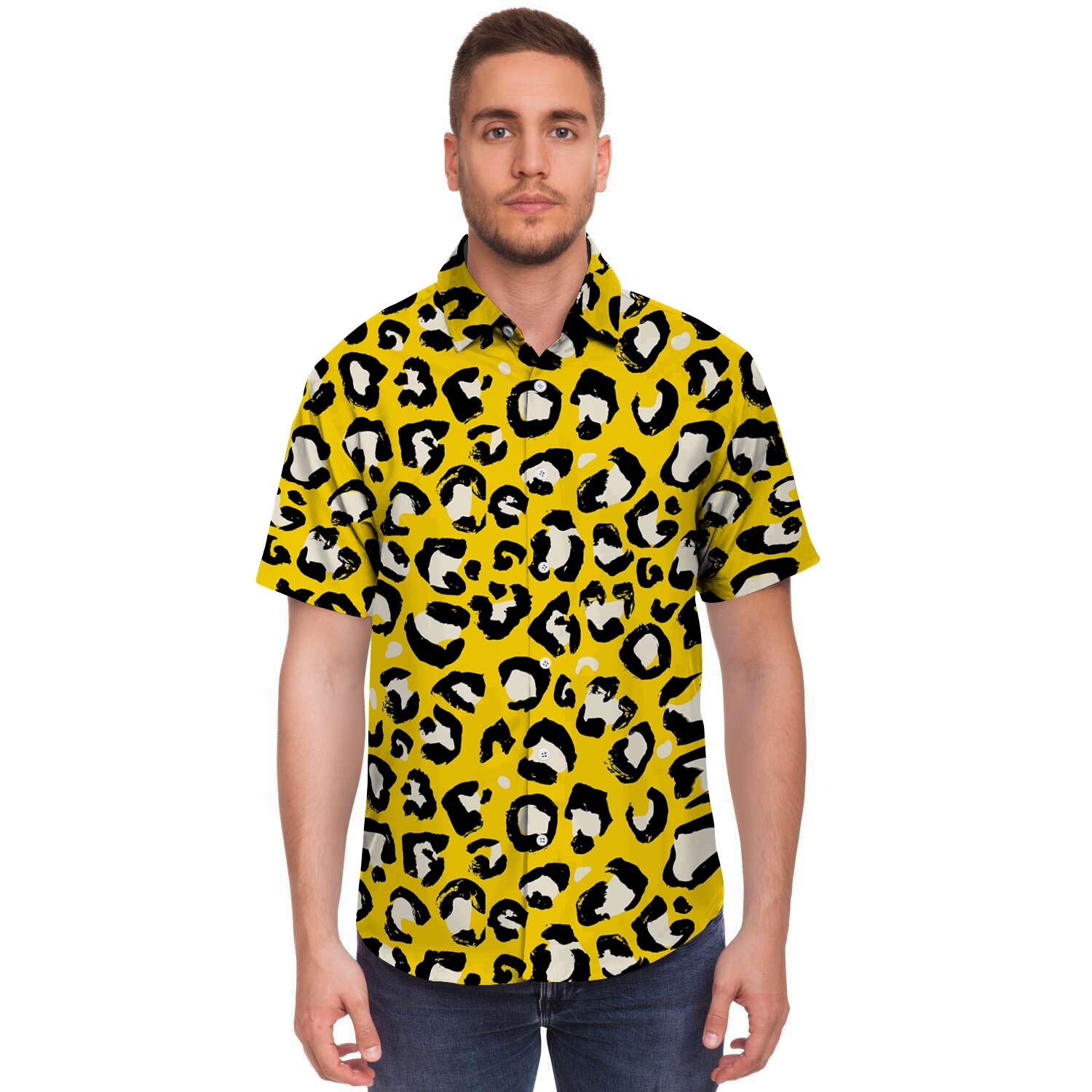 Yellow Leopard Men’S Short Sleeve Shirt