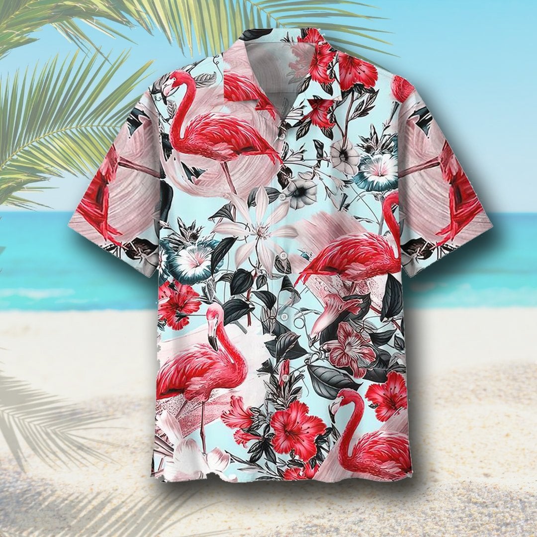 Flamingo Hawaiian Shirt Unisex Print Aloha Short Sleeve Casual Ha56690