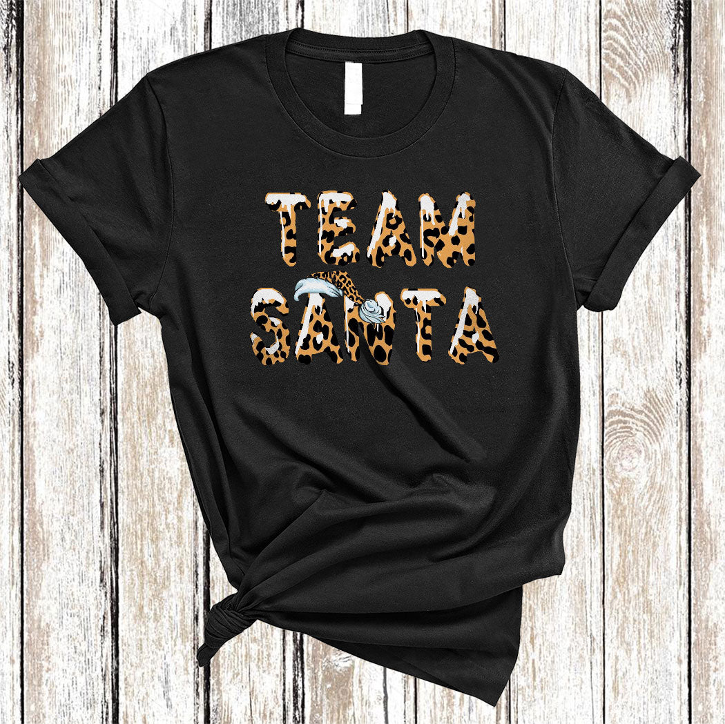 Team Santa Cute Christmas Santa Hat Leopard Lover Matching Family Group Gifts T-Shirt