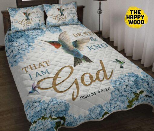 Hummingbird Be Still And Know That I Am God Flower Quilt Bed Set And Pillow Covers