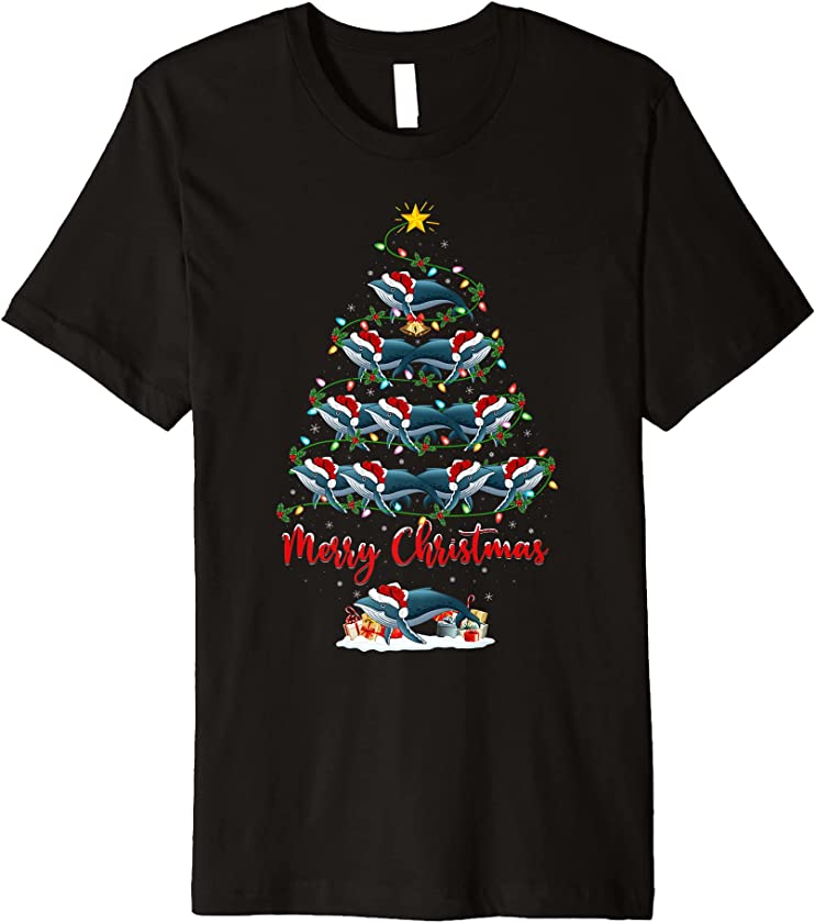 Sperm Whale Christmas Tree Lights Funny Sperm Whale Xmas Premium T-Shirt