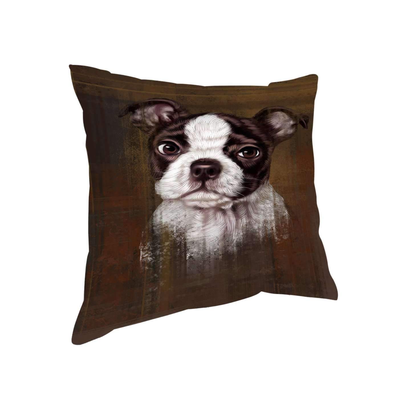 Rustic Boston Terrier Puppy Pillow Pil48896