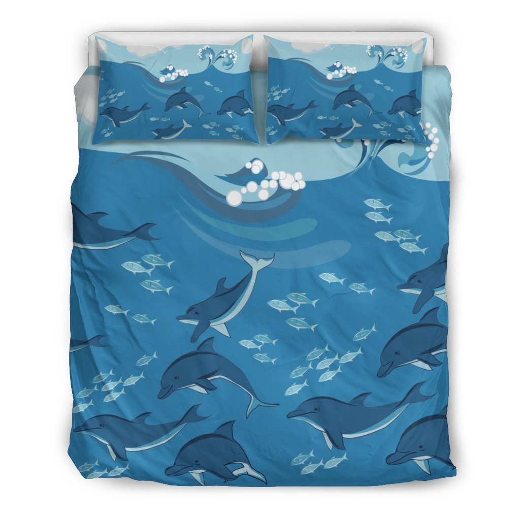 Dolphins Blue All Over Print Cute All Over Print Bedding Set