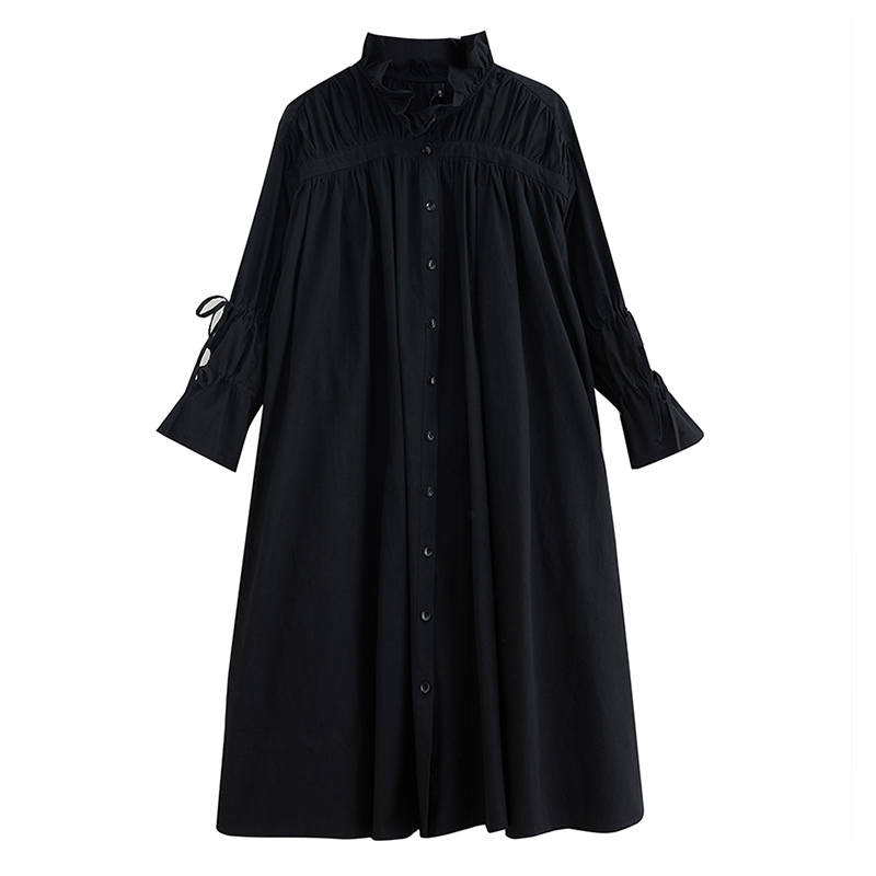 Black Vintage Dresses For Women Peter Pan Collar Long Sleeve Loose Casual Midi Shirt Dress Fashion Clothes Spring Autumn 2021 alx