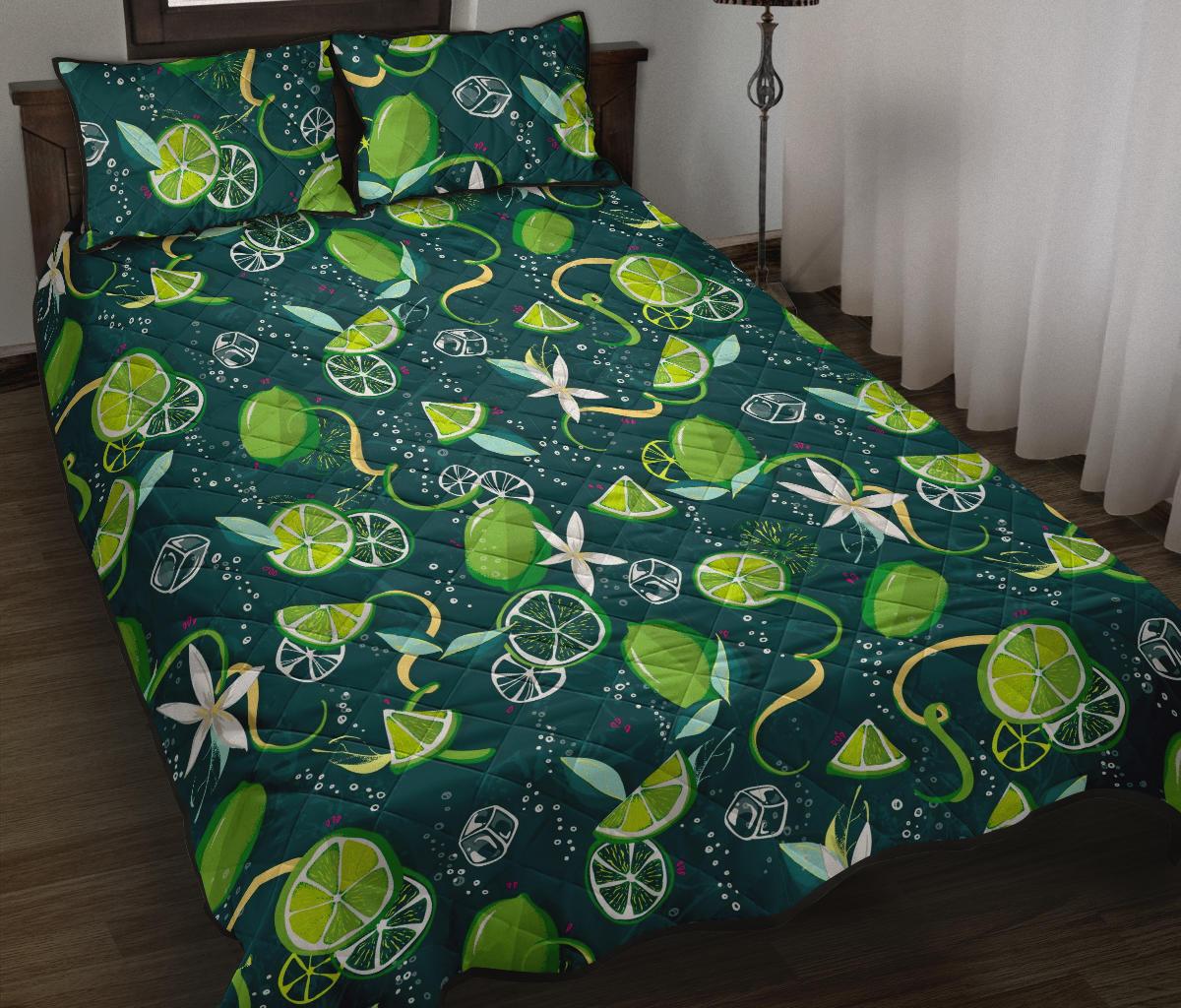 Lime ice flower pattern Quilt Bed Set