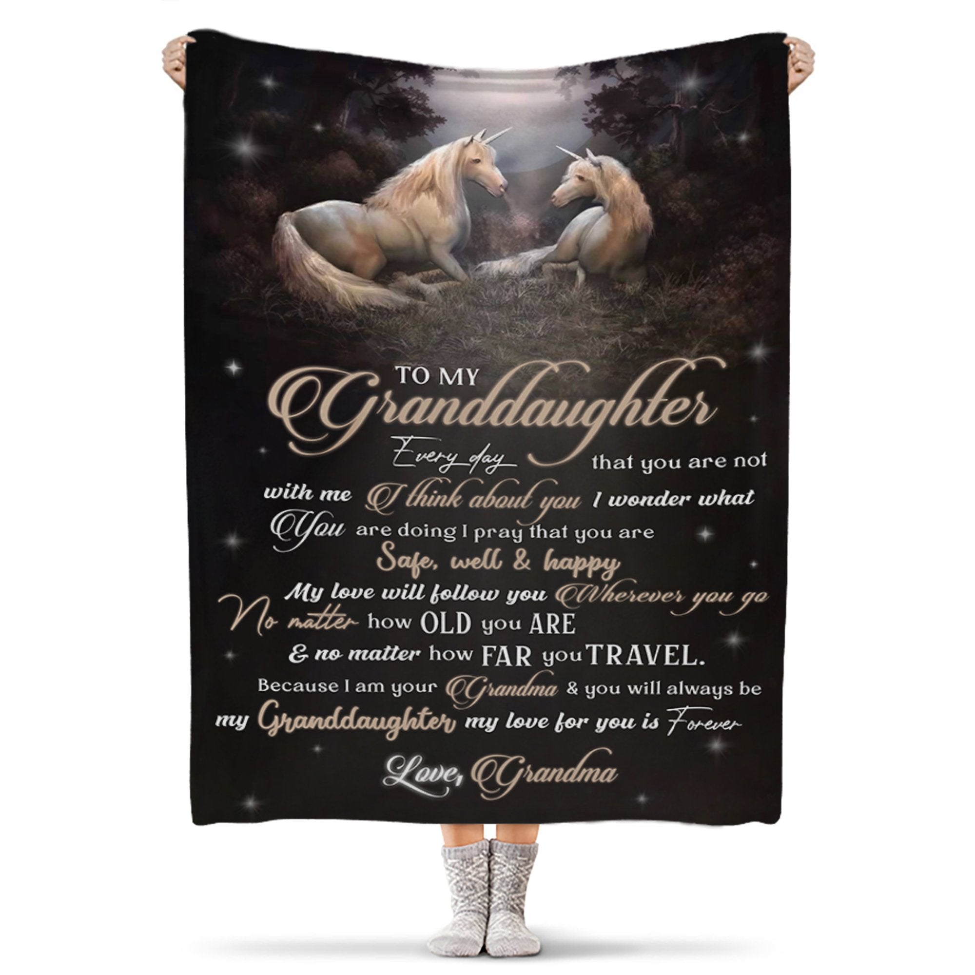 Personalized To My Granddaughter Blanket From Grandma Every Day That You Are Not With Me Print Unicorn In Forest