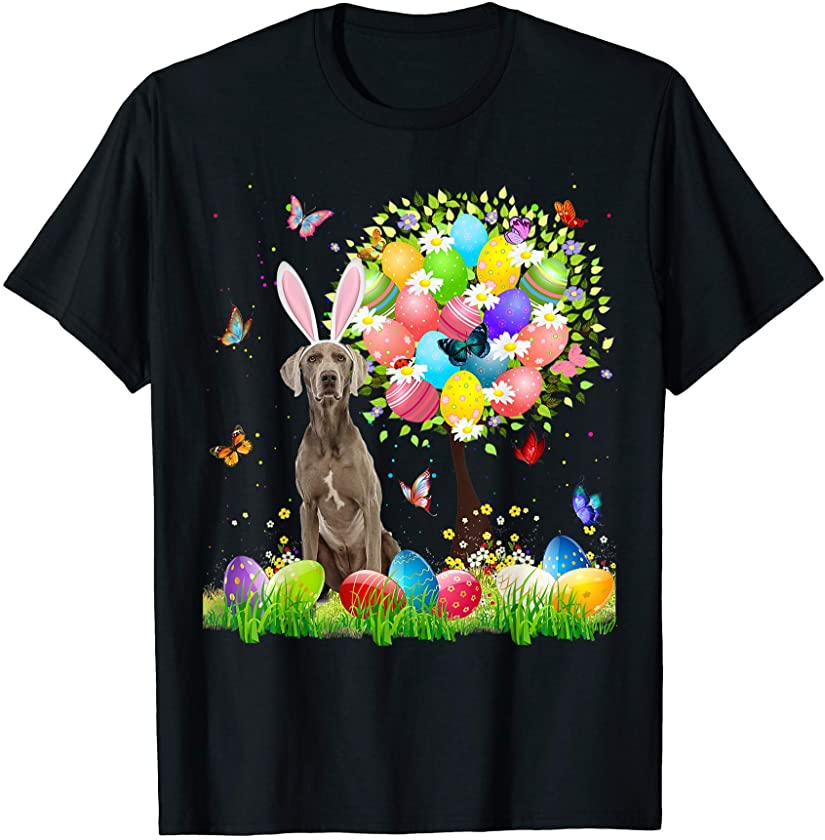 Cute Bunny Weimaraner Easter Eggs Tree Easter Easter Day T-Shirt