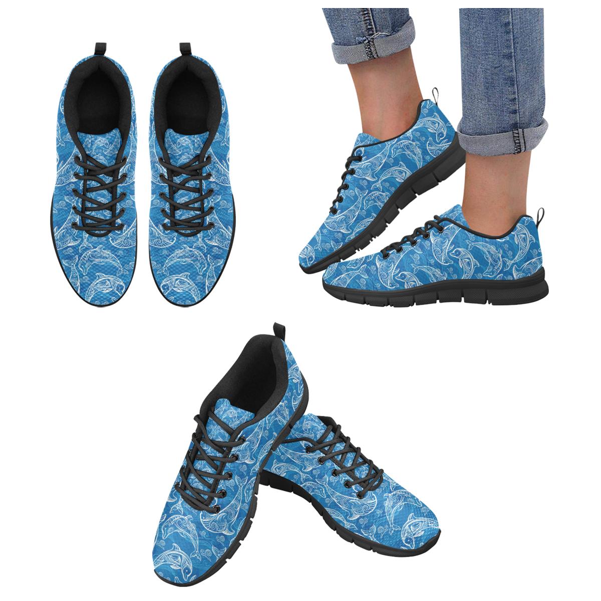 Dolphin Tribal Blue Pattern Women’s Sneakers Black