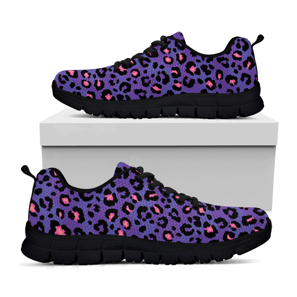 Purple And Pink Leopard Print Black Sneakers